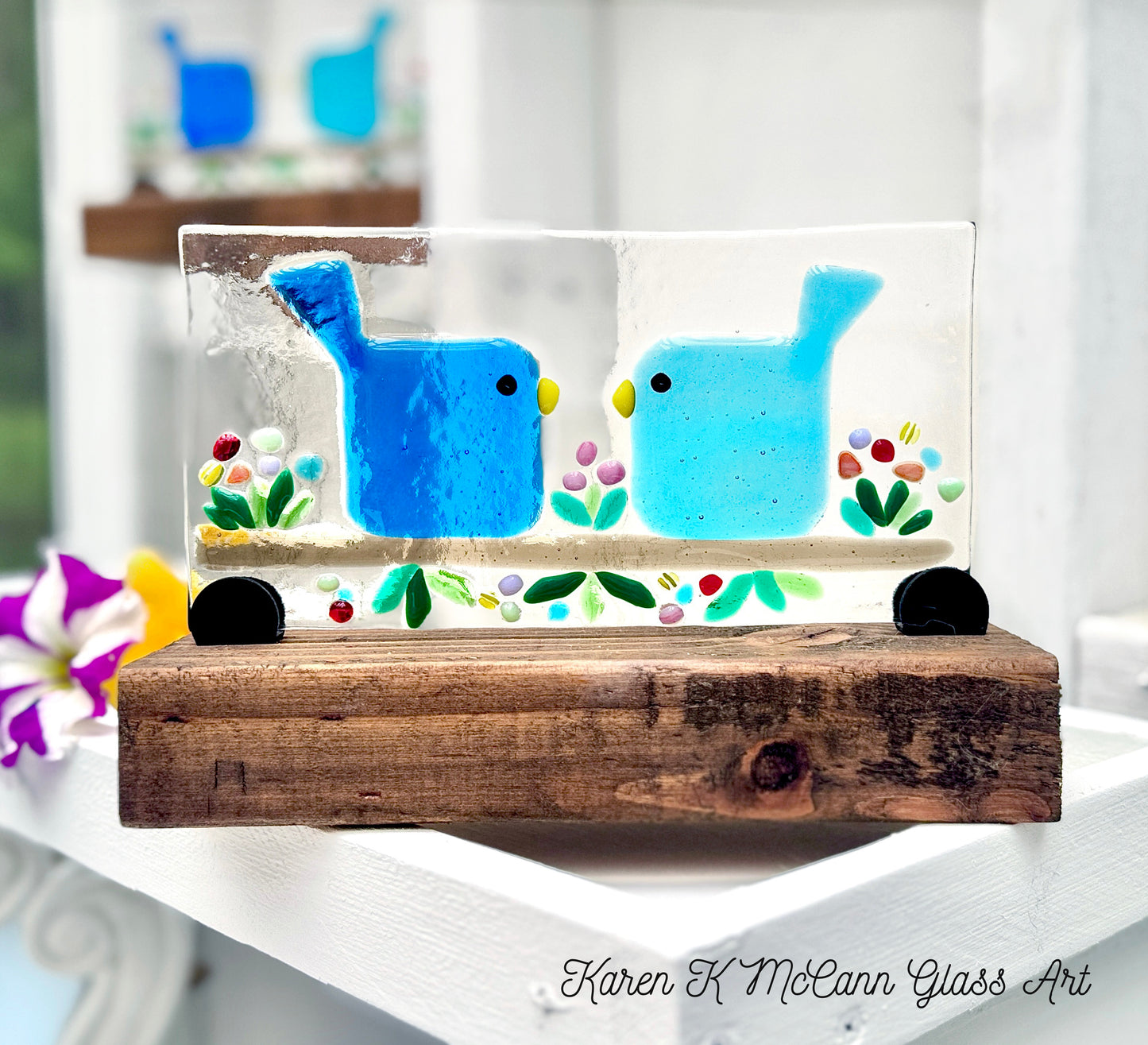 July 19 Fused Glass Workshop in Grand Haven 1pm-3pm -Fused Glass Bluebirds On Stand