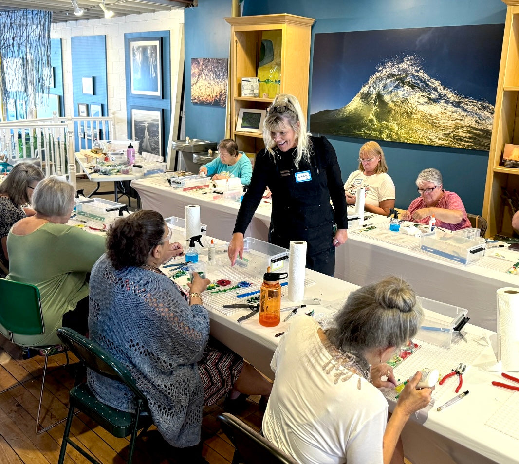July 19 Fused Glass Workshop in Grand Haven 1pm-3pm -Fused Glass Bluebirds On Stand